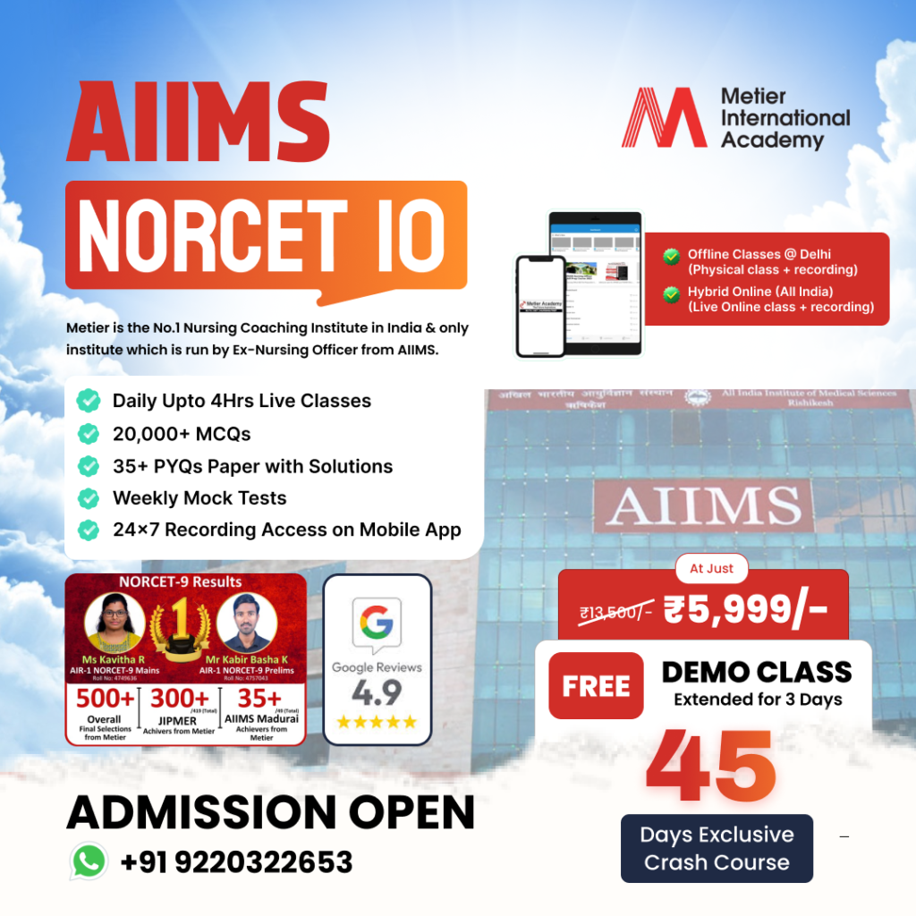 Metier's AIIMS NORCET 10 - Delhi Batch 2026